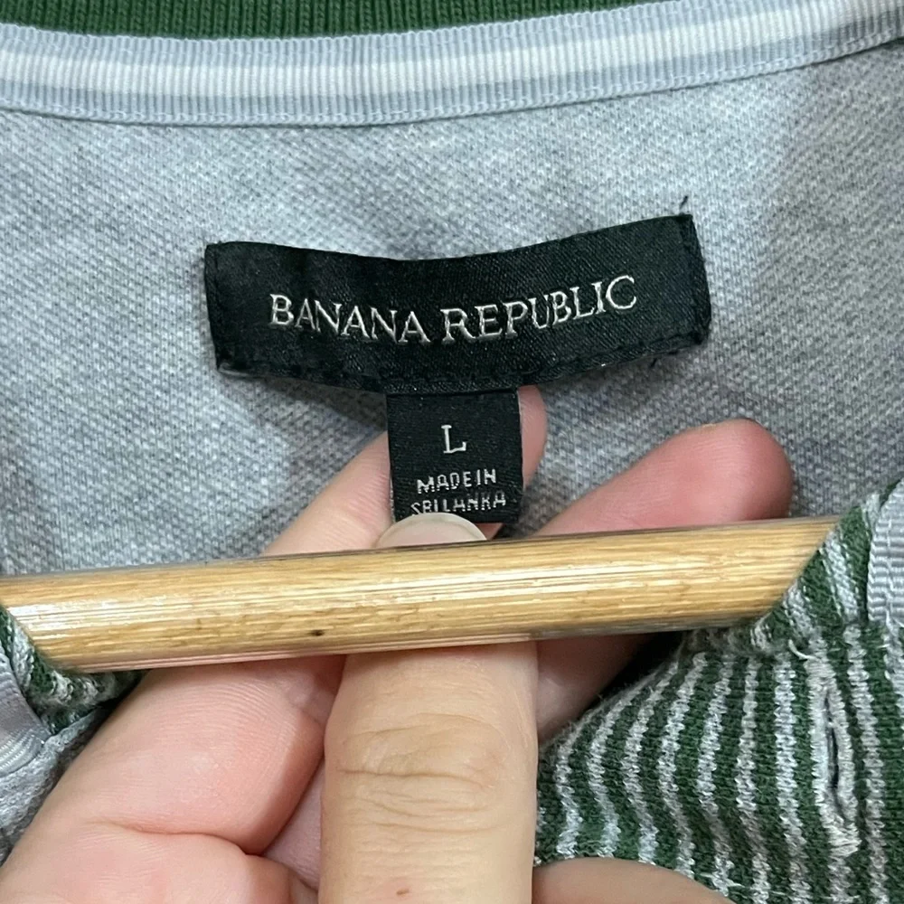 2/$30 Banana Republic L Green, Blue, and Gray Color block Polo Shirt
